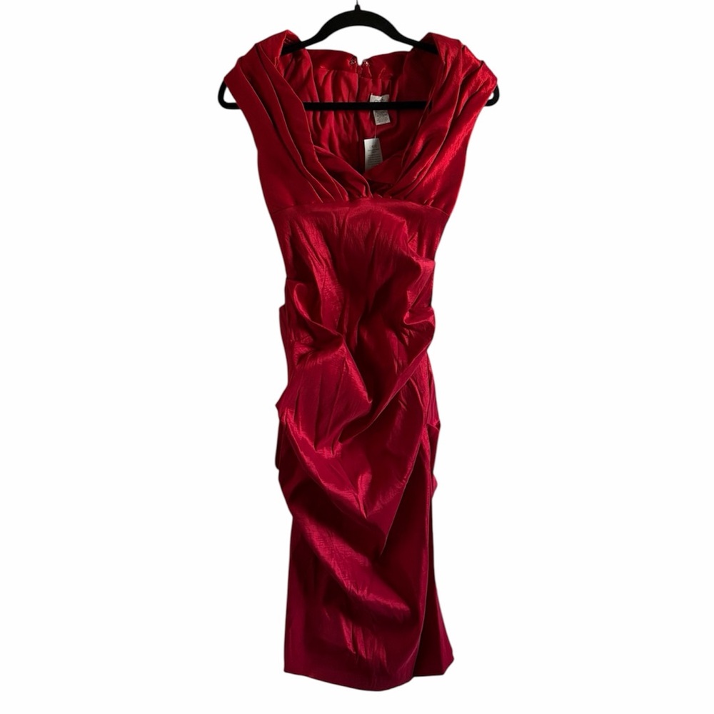 NWT Cache Vintage Satin Ruched Cocktail Dress Red Size 4